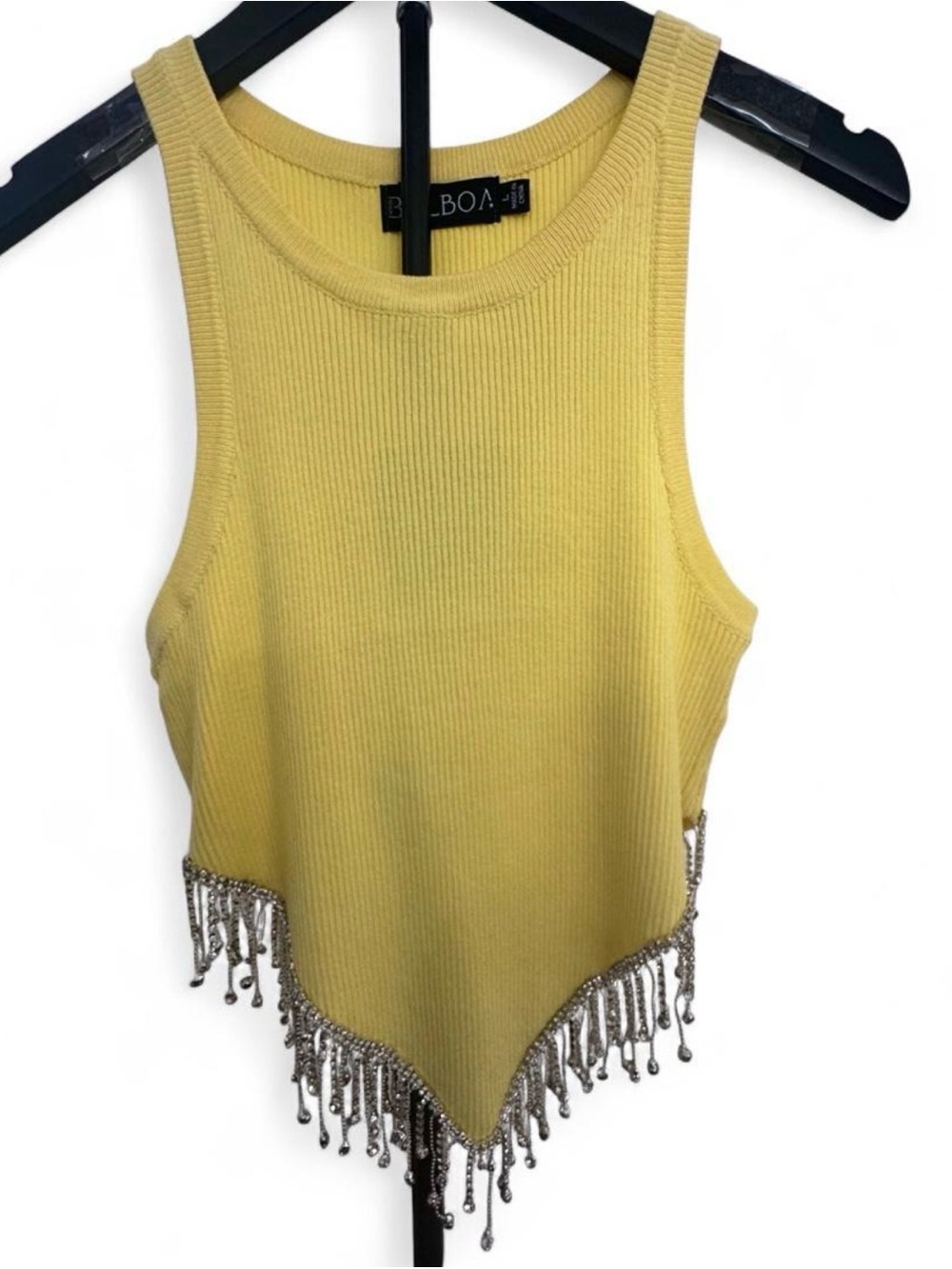 NWT Balboa Beaded Hem Yellow Crop Ribbed Tank Size L